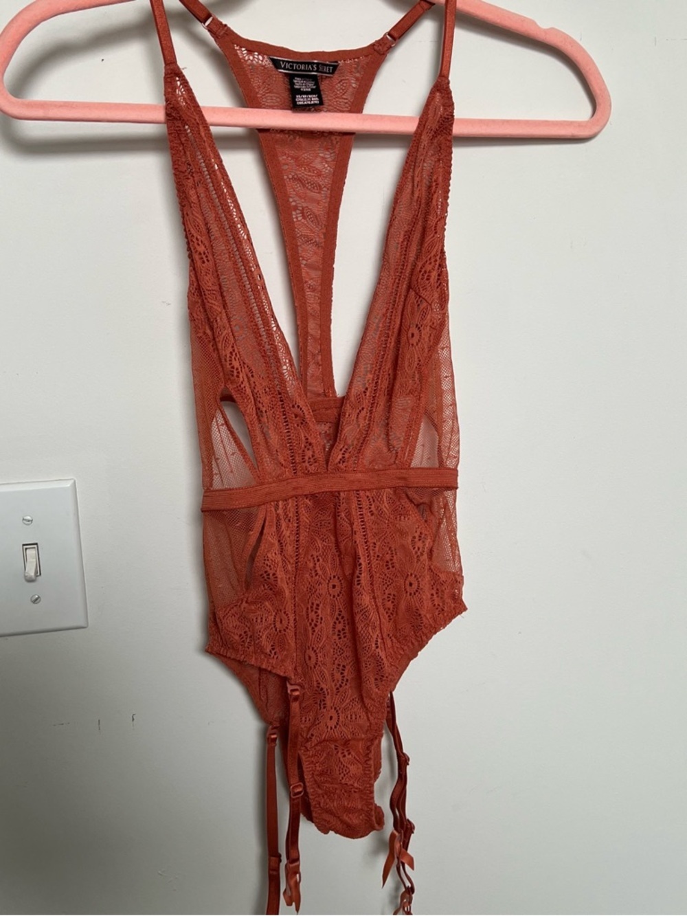 Victoria’s Secret Lace Teddy Bodysuit Rust Garter Lingerie XS - Picture 2 of 6